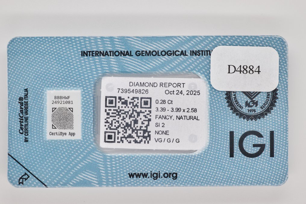 没有保留价 - 1 pcs 钻石 (天然色彩的) - 0.28 ct - 枕形 - Fancy 稍帶棕色的, 稍帶綠色的 黄色 - SI2 微内含二级 - 国际宝石研究院(IGI) #3.2