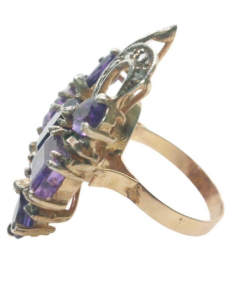 Senza prezzo di riserva - Anello - 14 carati Argento, Oro rosa Ametista - Pietre preziose miste #2.1