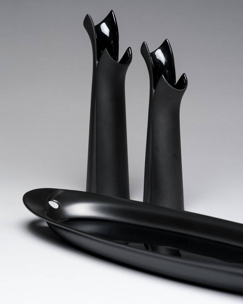 Rosenthal - Lino Sabattini - Πιάτο σερβιρίσματος (3) - “Pianta” Serving-Plate & Vase Duo - Μαύρη Πορσελάνη - Γλυπτικό Μινιμαλισμό #3.2