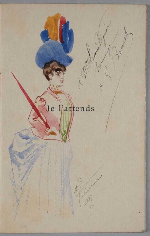 Georges Bouret / Ferdinandus / Léon Vanier - Je l'attends [1/25 de tête sur Japon + aquarelle originale + envoi autographe signé] - 1887 #1.0