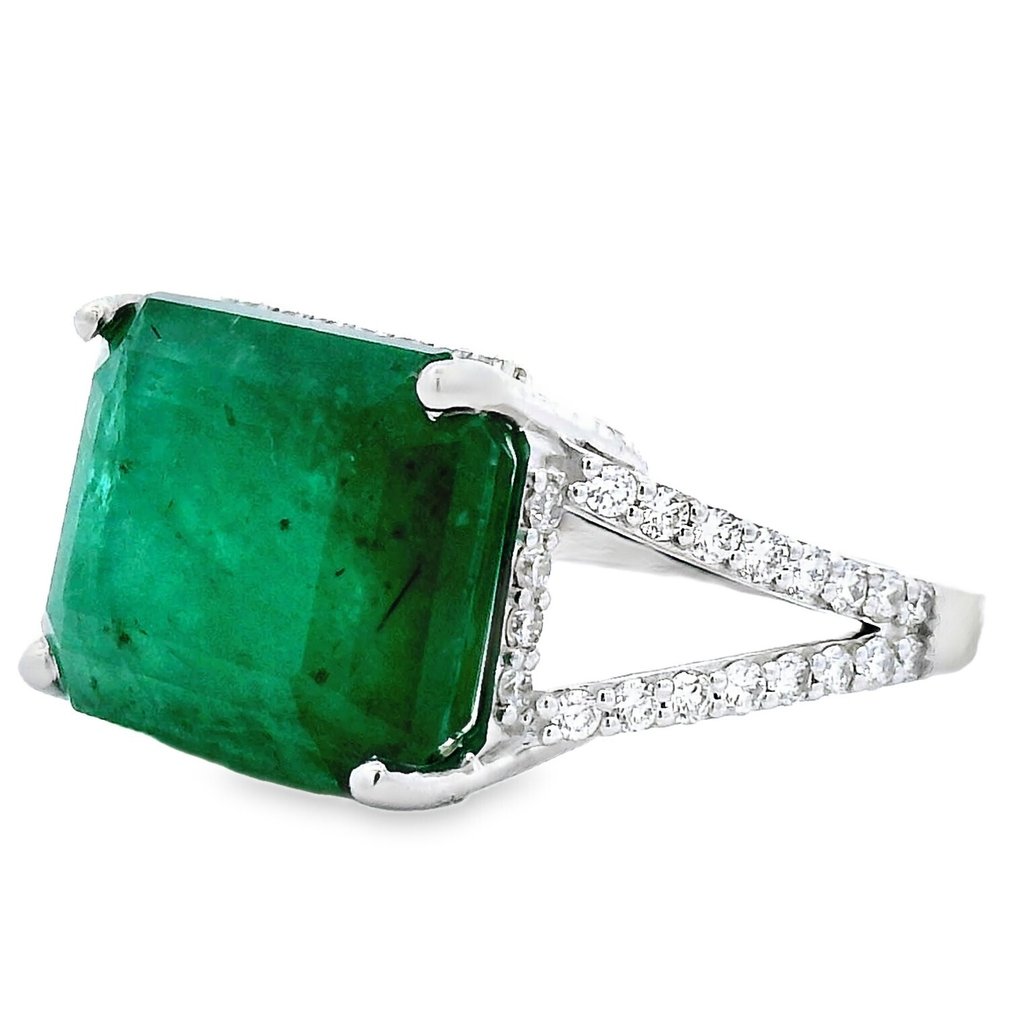 Δαχτυλίδι - 14 καράτια Λευκός χρυσός -  11.07ct. tw. Σμαράγδι - Διαμάντι #3.2