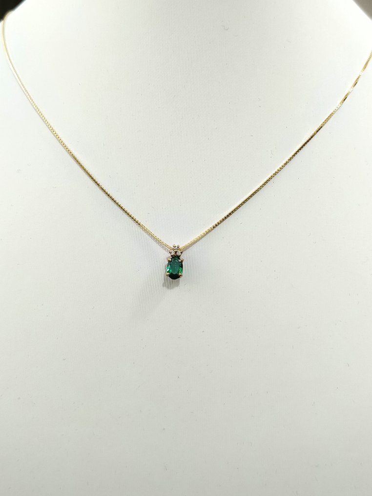 吊坠项链 - 18K包金 黄金 钻石 (天然)  - 祖母绿 #4.3