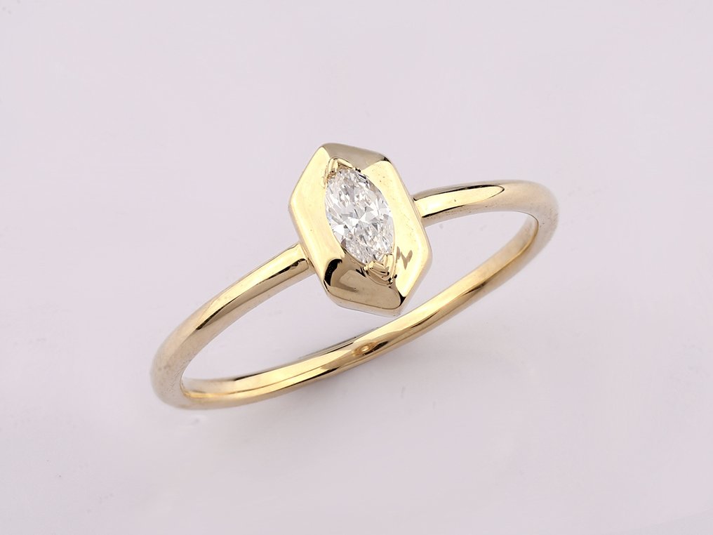Bague - 14 carats Or jaune - 0.16ct. tw. Diamant (Naturelle) #2.1