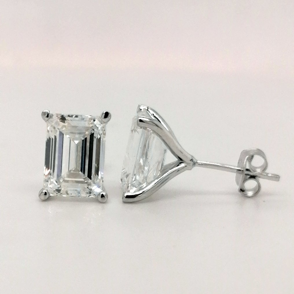 耳環 - 14 克拉 白金 -  5.04ct. tw. 鉆石 (實驗室培育) - D VS1 #1.0