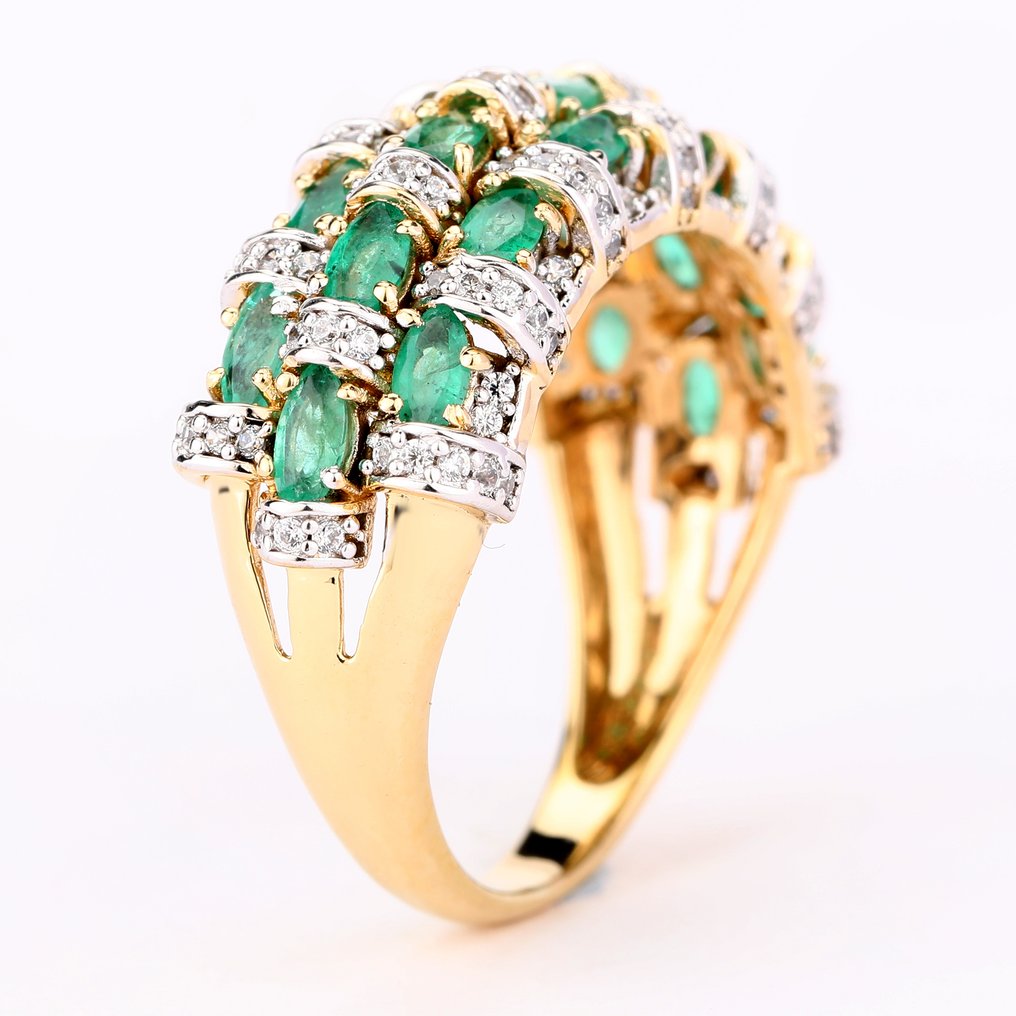 沒有保留價 - 戒指 銀, 鍍金 -  1.80ct. tw. 祖母綠 - 鋯石 #1.0