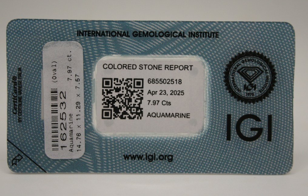 1 pcs  蓝色 海蓝宝石  - 7.97 ct - 国际宝石研究院（IGI） #1.0