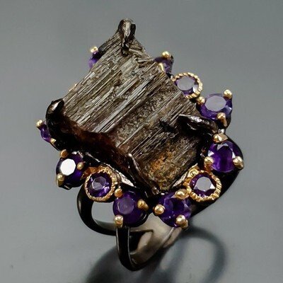 925 silver - Tourmaline - Amethyst - Ring #1.0