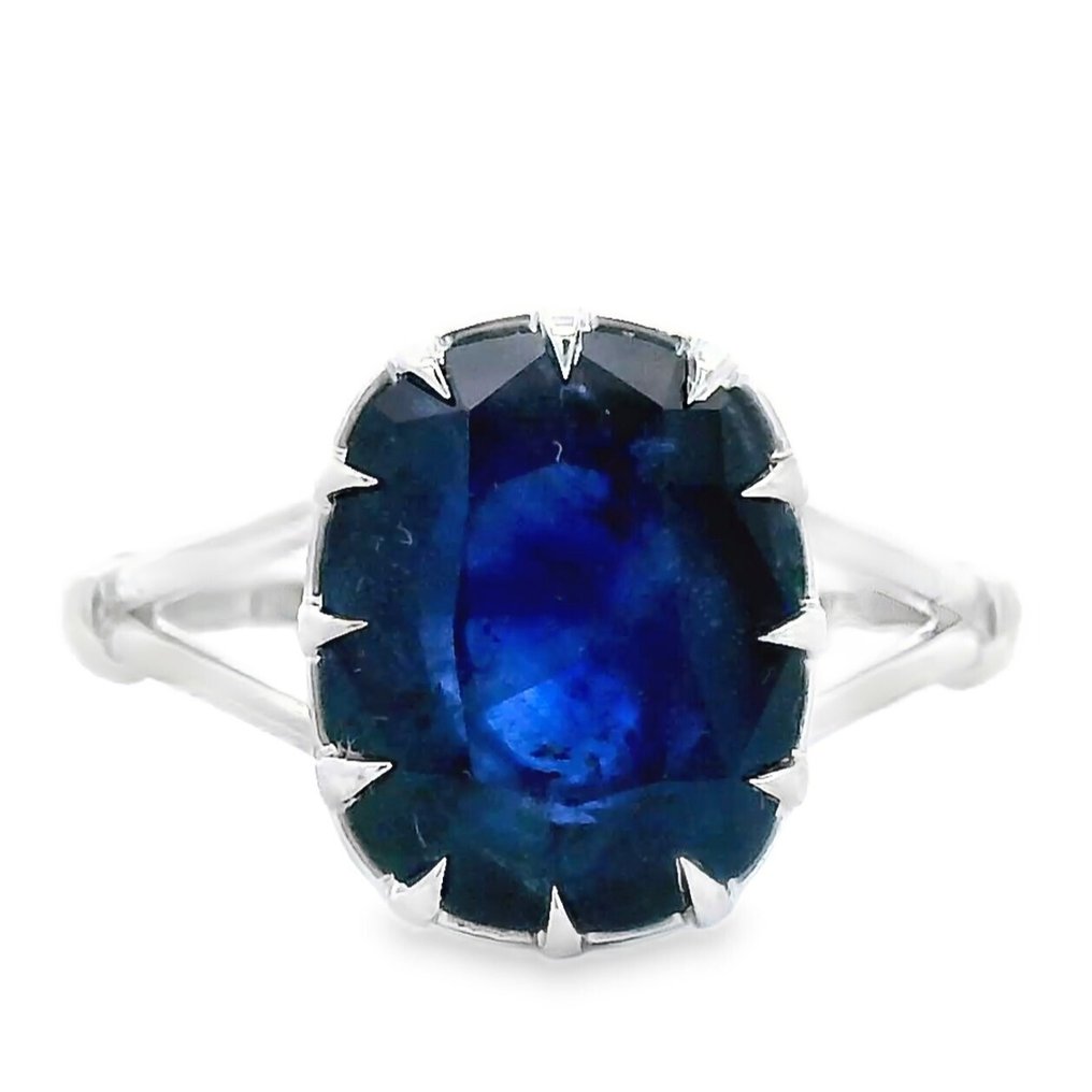 Δαχτυλίδι - 14 καράτια Λευκός χρυσός -  4.94ct. tw. Ζαφείρι #1.0