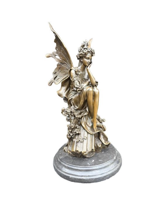 Statue, Large Bronze Fairy - 37 cm - Bronze, Marmor #1.0