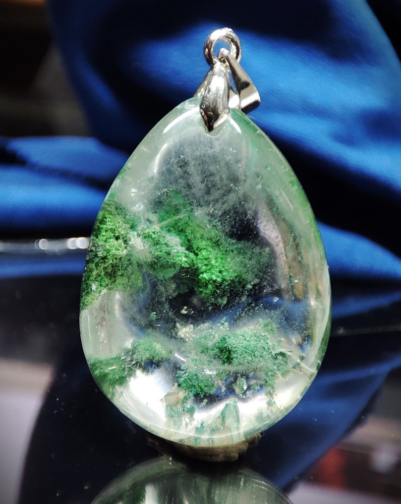 Πολύ όμορφο σπάνιο κρεμαστό με κρύσταλλο Phantom Quartz, ασημένιο κούμπωμα 925, δωρεάν αποστολή - Κρεμαστό κόσμημα #1.0