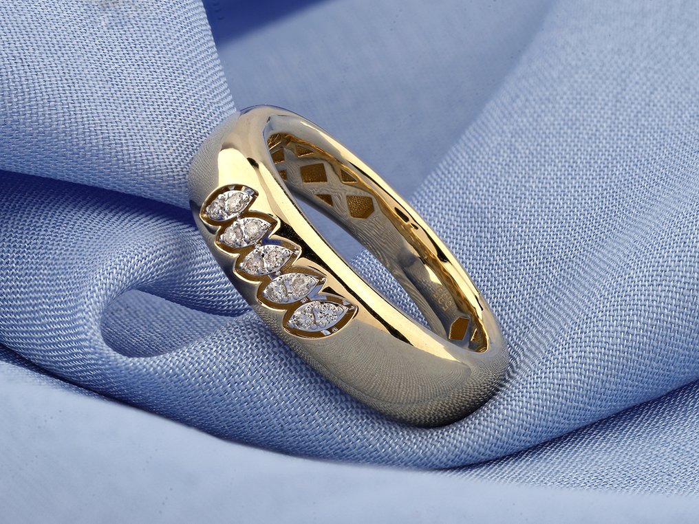 Δαχτυλίδι - 14 καράτια Κίτρινο χρυσό - 0.08ct. tw. Διαμάντι (Φυσικό) #1.0