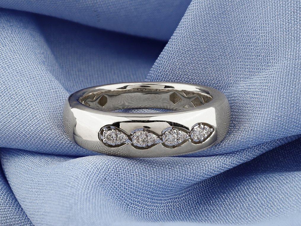 Δαχτυλίδι - 14 καράτια Λευκός χρυσός -  0.10ct. tw. Διαμάντι (Φυσικό)  #1.0