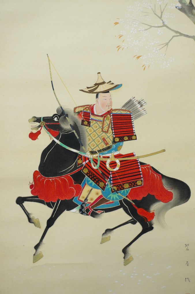 Absolute Auction – “Mounted Samurai Archer beneath the Spring Cherry Tree” by Jutei – Taisho to - Jutei (聚亭) - Japan (No Reserve Price) #4.3