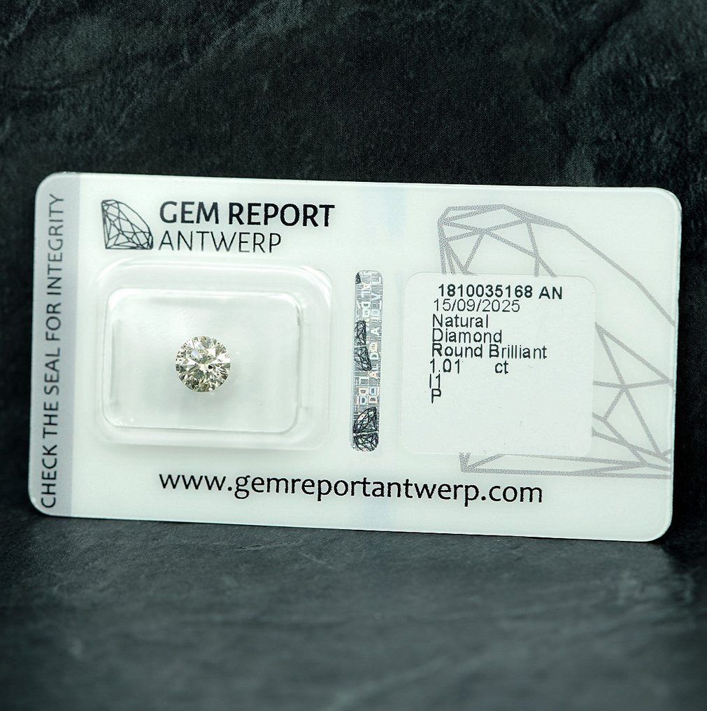 1 pcs Diamant (Natural) - 1.01 ct - Rotund - I1 - GRA (Laboratorul de analiză a pietrelor prețioase din Anvers) - P - I1 #2.1