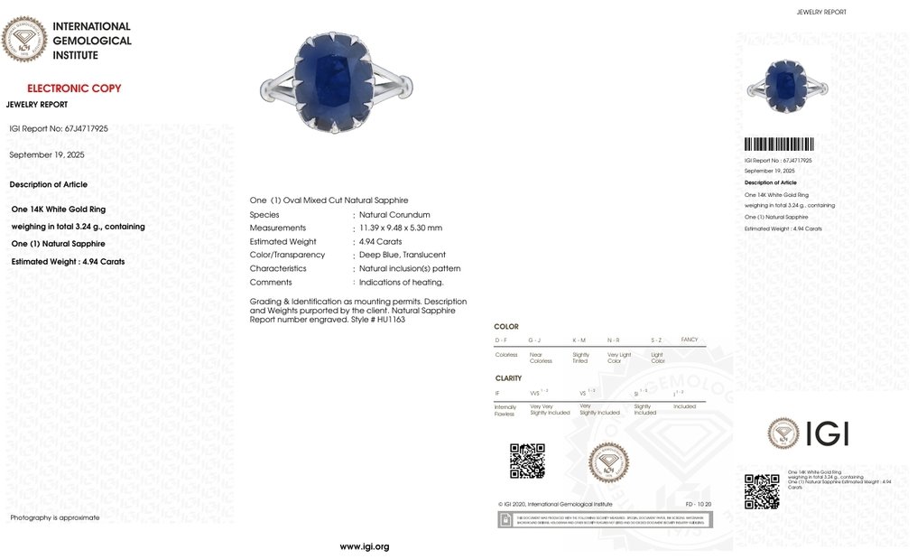 Δαχτυλίδι - 14 καράτια Λευκός χρυσός -  4.94ct. tw. Ζαφείρι #2.1