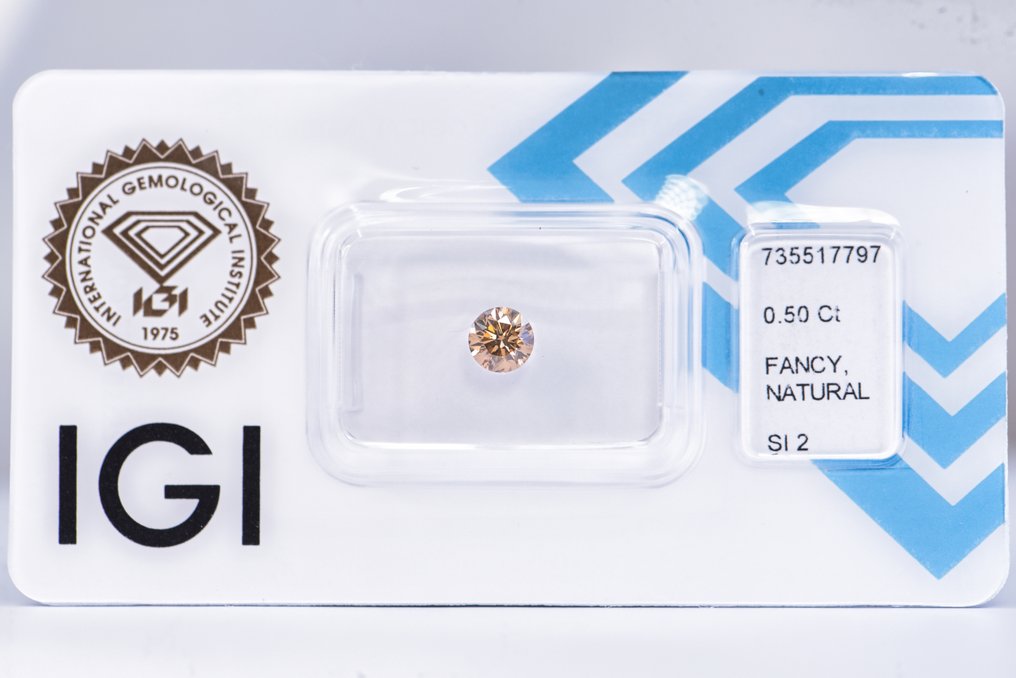 没有保留价 - 1 pcs 钻石  (天然色彩的)  - 0.50 ct - 圆形 - Fancy 棕色 黄色 - SI2 微内含二级 - 国际宝石研究院（IGI） - VG VG #1.0