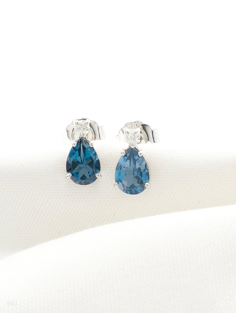 没有保留价 - 耳环 - 14K包金 白金 黄宝石 - 钻石 #1.0