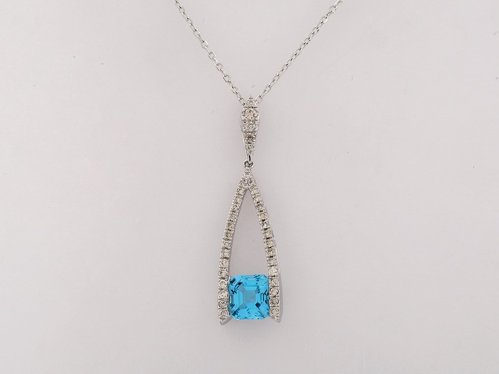 Ketting met hanger - 14 karaat Witgoud -  1.69ct. tw. Topaas - Diamant #1.0