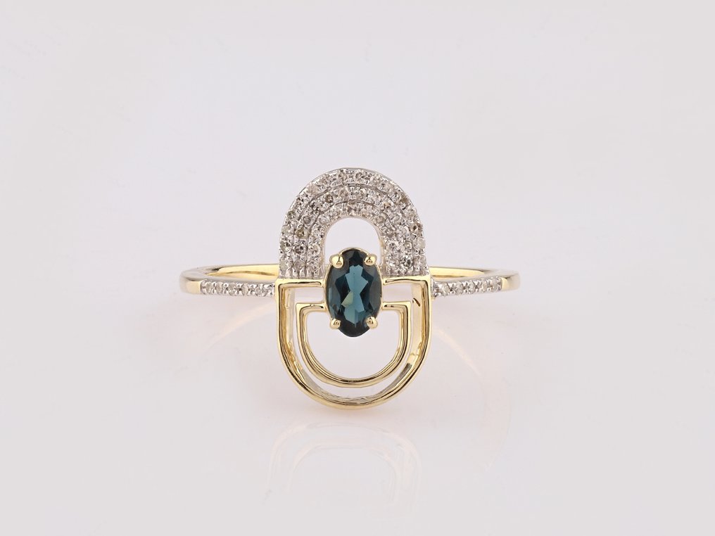 Bague - 14 carats Or jaune -  0.39ct. tw. Topaze - Diamant #2.1