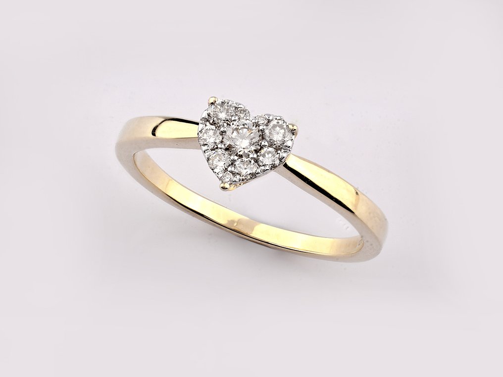 Bague - 14 carats Or jaune -  0.22ct. tw. Diamant (Naturelle)  #1.0