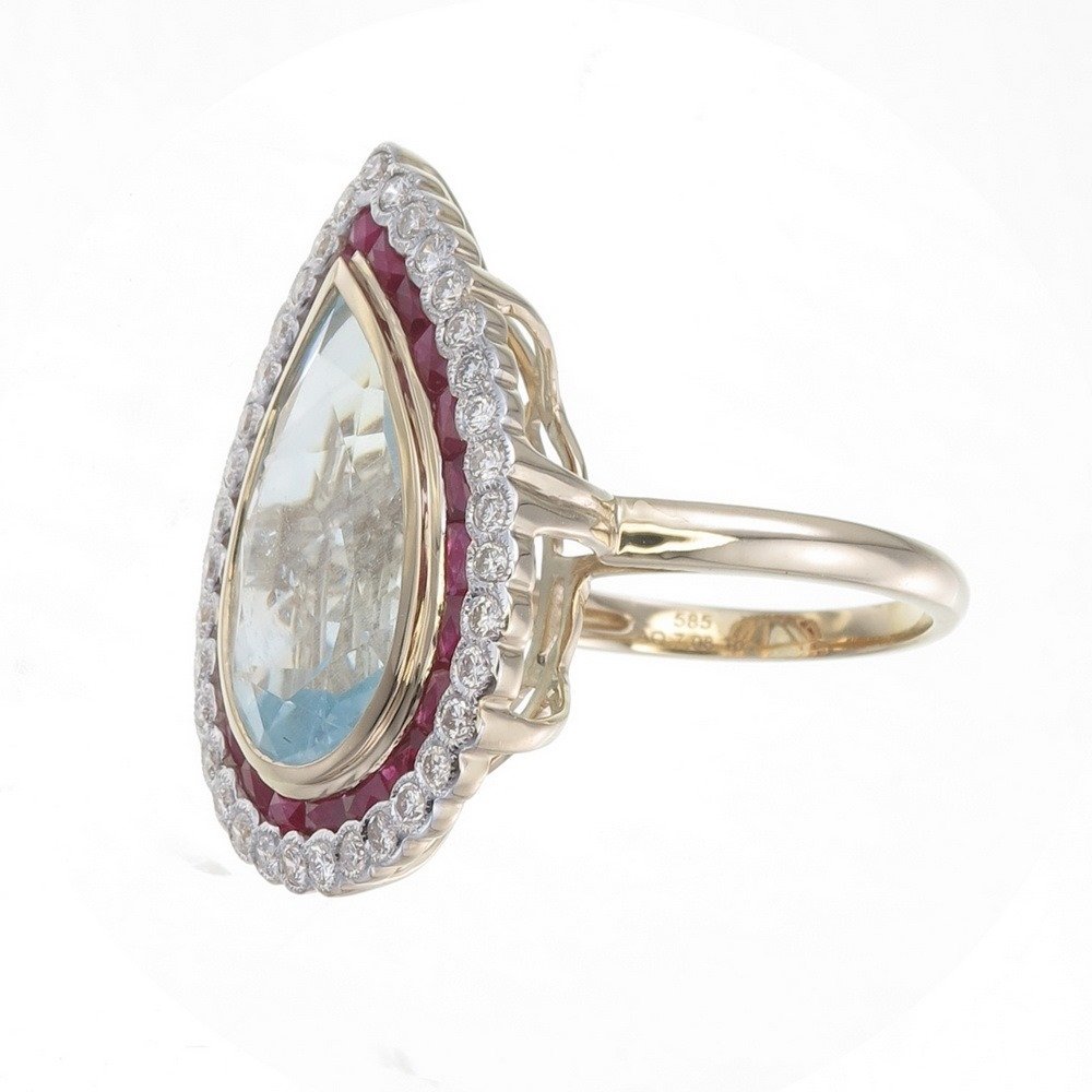 Δαχτυλίδι - 14 καράτια Κίτρινο χρυσό - 8.57ct. tw. Διάφοροι πολύτιμοι λίθοι - Διαμάντι - Πιστοποιητικό GFCO #3.2