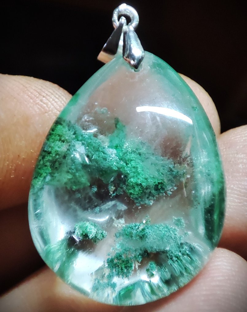 Πολύ όμορφο σπάνιο κρεμαστό με κρύσταλλο Phantom Quartz, ασημένιο κούμπωμα 925, δωρεάν αποστολή - Κρεμαστό κόσμημα #2.1