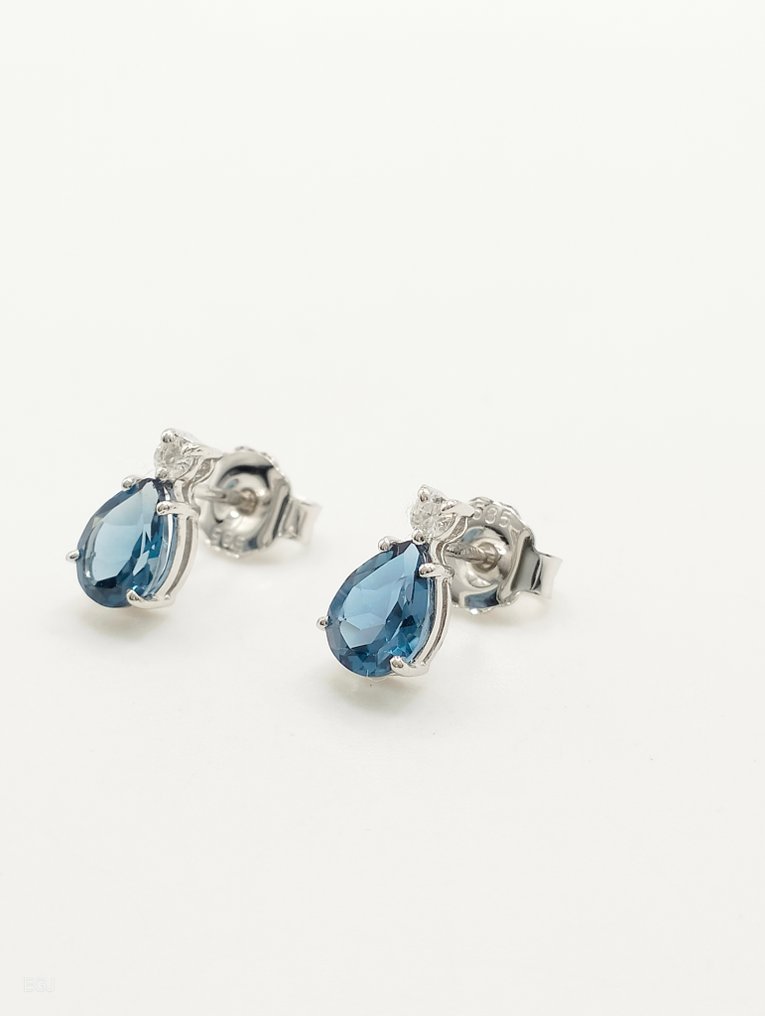 没有保留价 - 耳环 - 14K包金 白金 黄宝石 - 钻石 #1.0