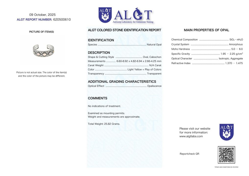 Fără preț de rezervă - Brățară Argint - Opal - Certificat #2.1