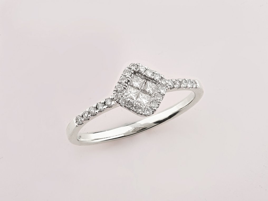 戒指 - 14K包金 白金 -  0.34ct. tw. 钻石 (天然)  #1.0