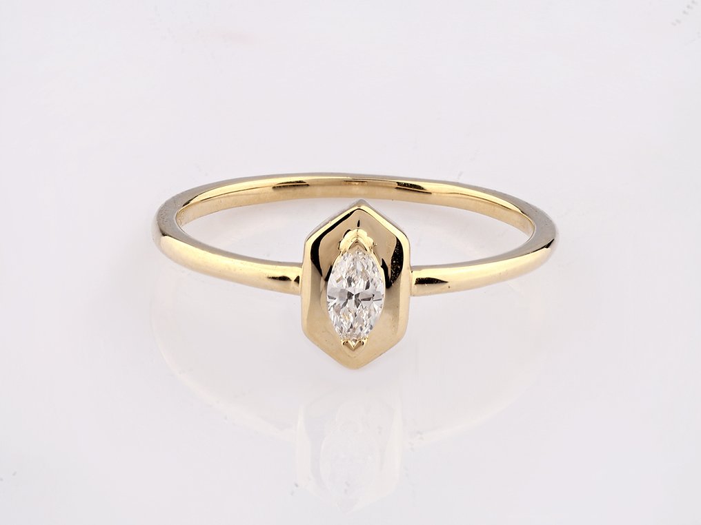 Bague - 14 carats Or jaune - 0.16ct. tw. Diamant (Naturelle) #3.2