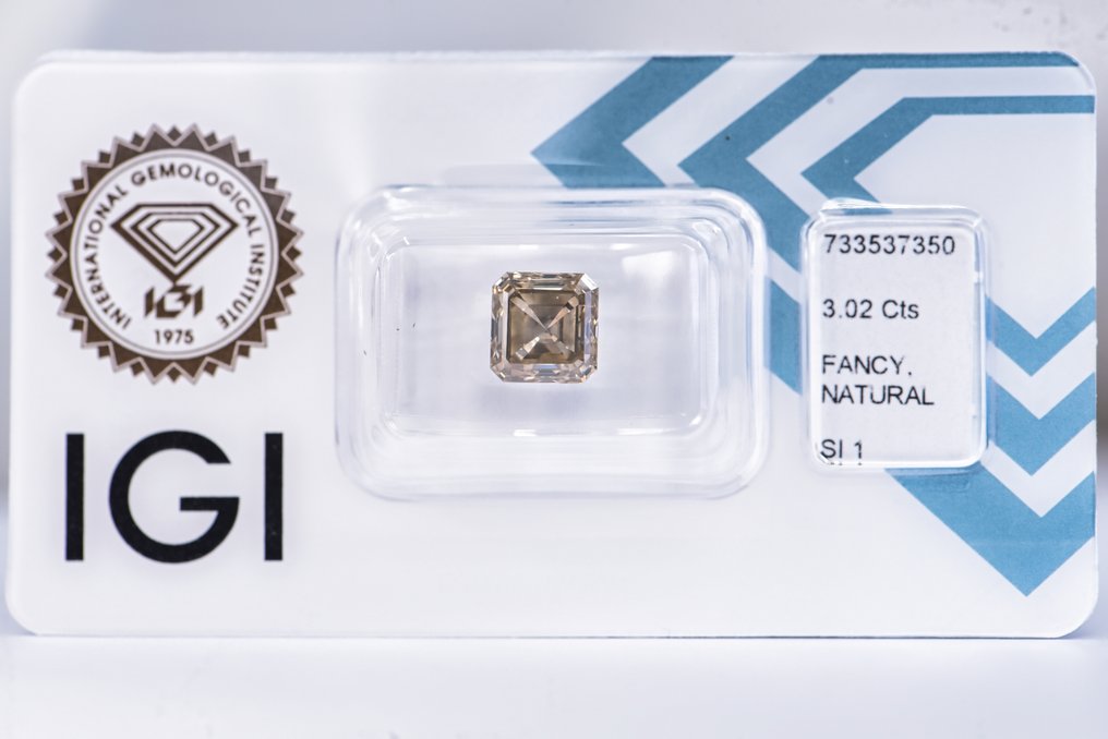 没有保留价 - 1 pcs 钻石  (天然色彩的)  - 3.02 ct - 祖母绿 - Fancy 稍帶綠色的, 稍帶棕色的 黄色 - SI1 微内含一级 - 国际宝石研究院（IGI） - VG #1.0