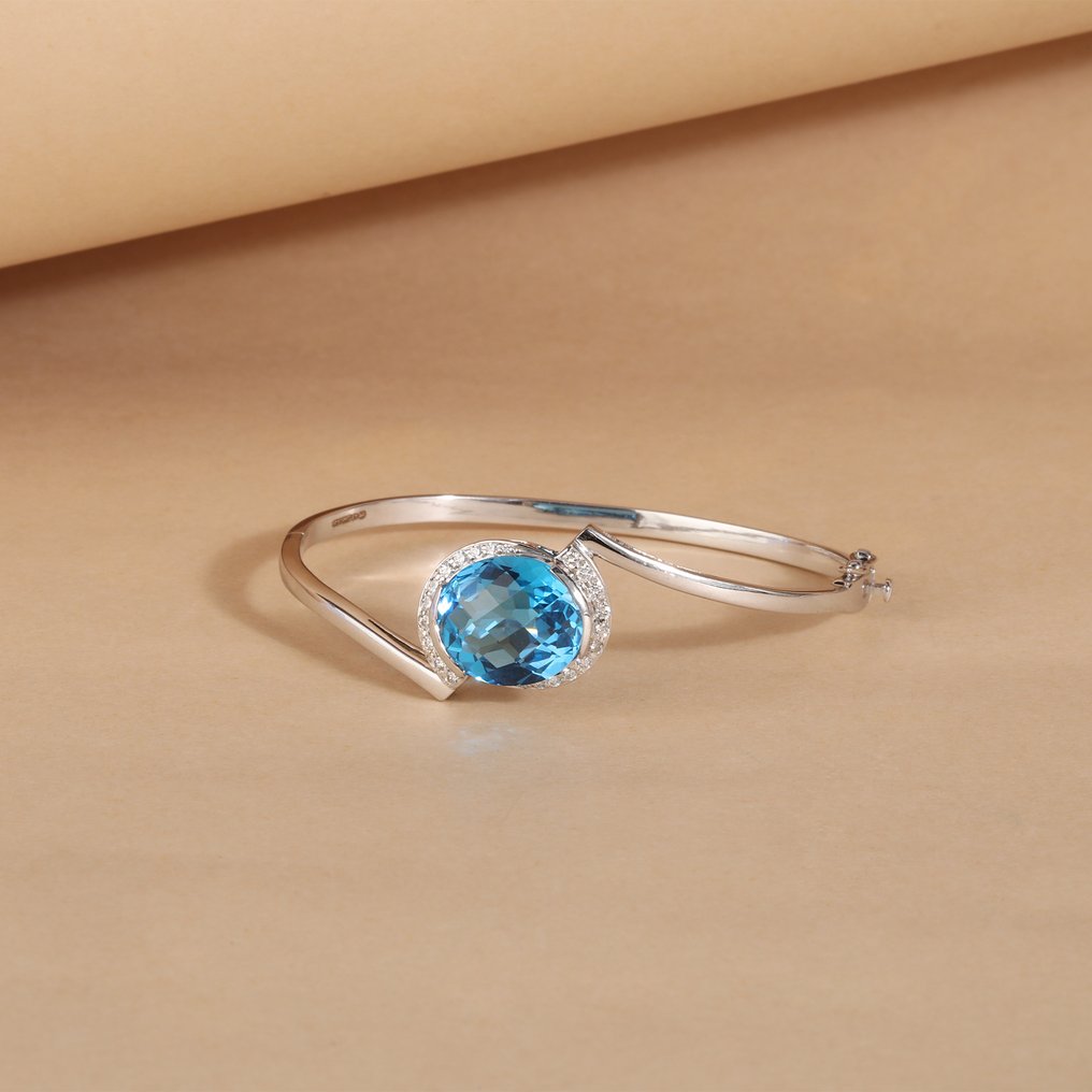 手镯 - 18K包金 白金 -  12.15ct. tw. 黄宝石 - 钻石 #1.0