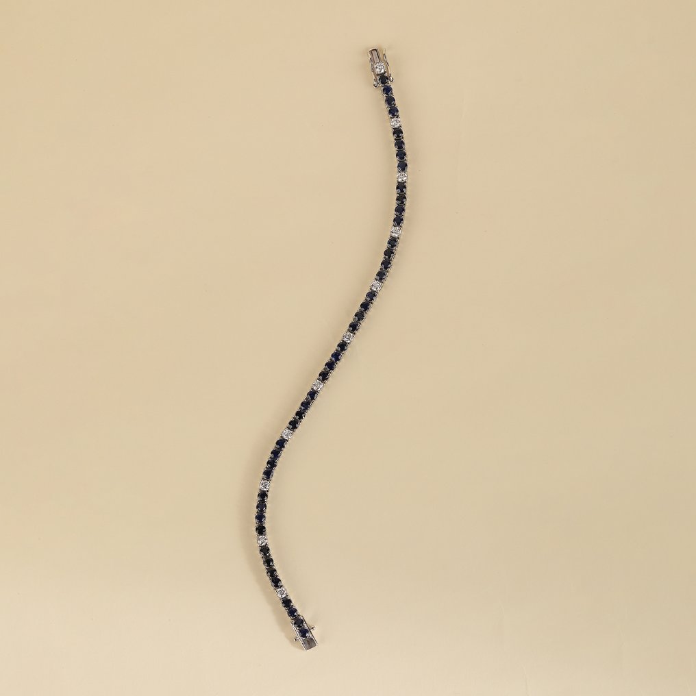 Βραχιόλι - 18 καράτια Λευκός χρυσός -  12.83ct. tw. Ζαφείρι - Διαμάντι #3.2