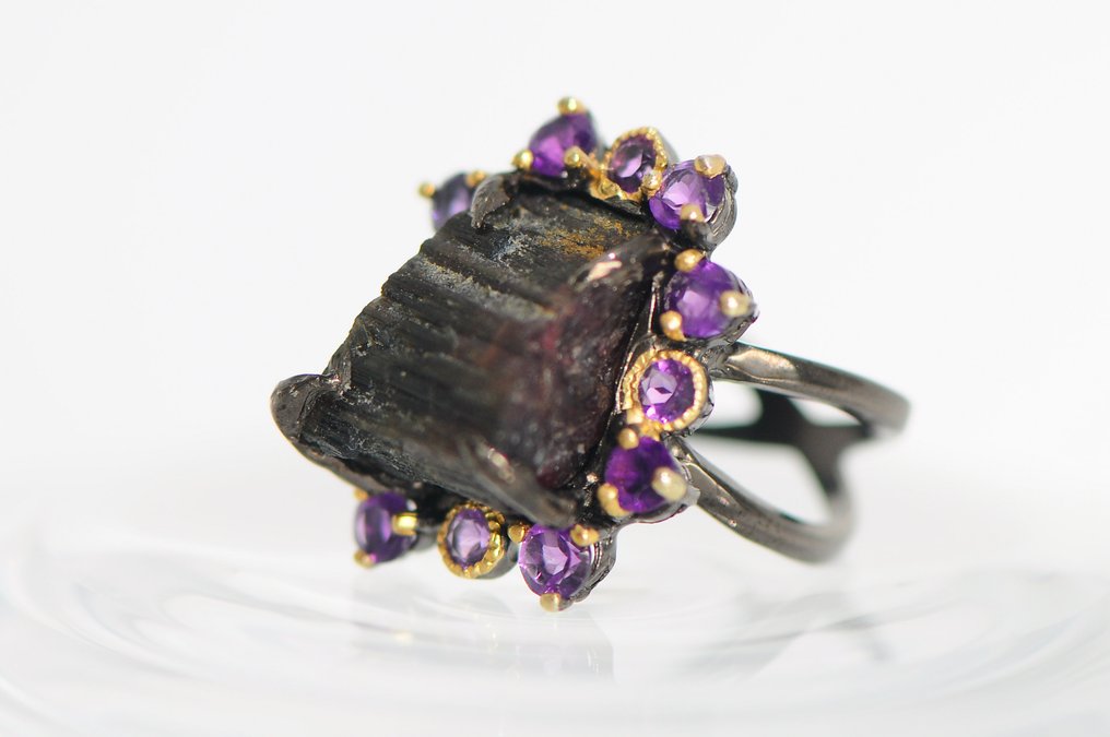 925 silver - Tourmaline - Amethyst - Ring #4.3