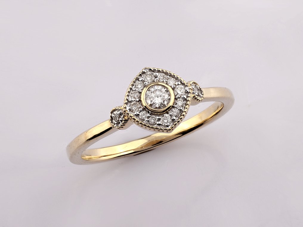 Δαχτυλίδι - 14 καράτια Κίτρινο χρυσό - 0.17ct. tw. Διαμάντι (Φυσικό) #2.1