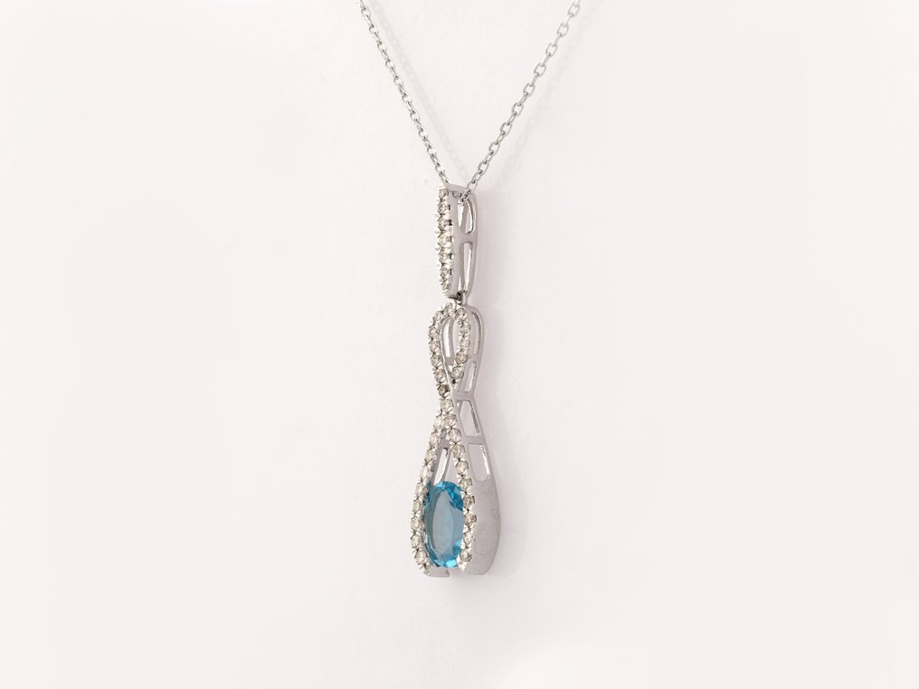 Κολιέ με μενταγιόν - 14 καράτια Λευκός χρυσός -  0.99ct. tw. Τοπάζιο - Διαμάντι #1.0