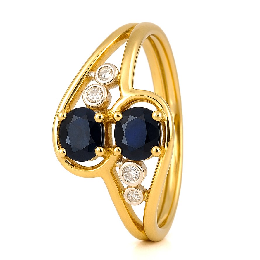 戒指 - 18 克拉 白金, 黃金 - 0.76ct. tw. 藍寶石 - 鉆石 #1.0