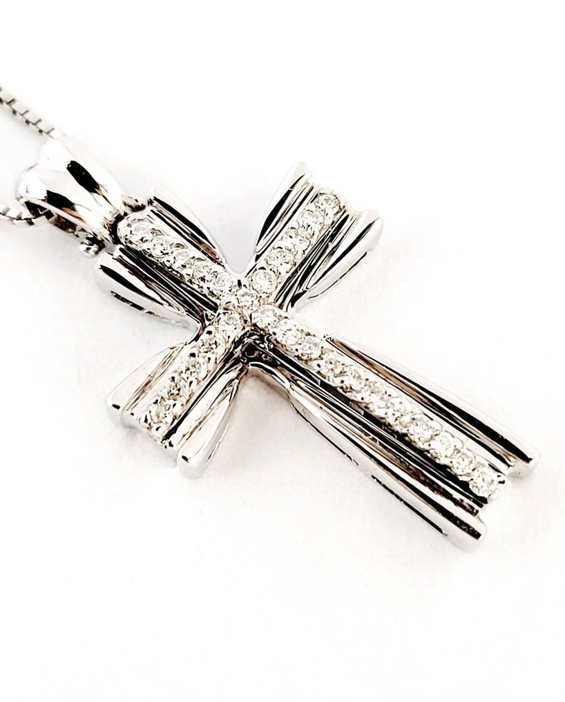 吊坠项链 - 18K包金 白金 -  0.30ct. tw. 钻石 (天然)  - 钻石 #1.0