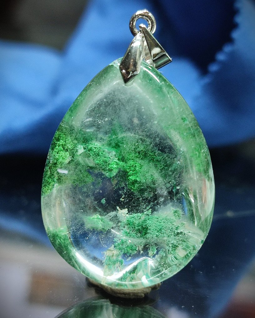 Πολύ όμορφο σπάνιο κρεμαστό με κρύσταλλο Phantom Quartz, ασημένιο κούμπωμα 925, δωρεάν αποστολή - Κρεμαστό κόσμημα #1.0