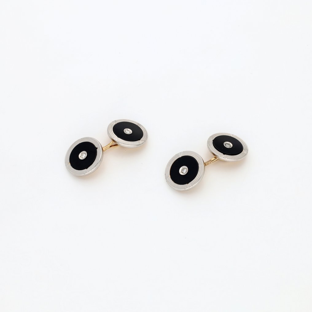 Μανικετόκουμπα - 14 καράτια Κίτρινο χρυσό, Λευκός χρυσός -  0.08ct. tw. Διαμάντι (Φυσικό)  #1.0