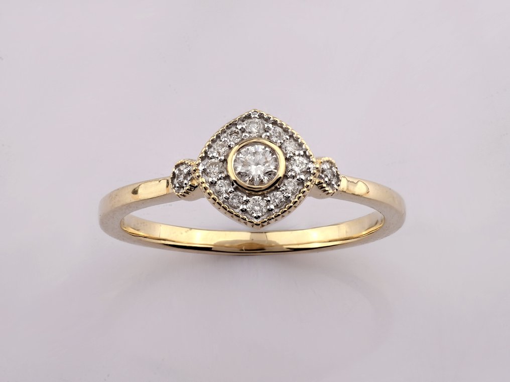 Δαχτυλίδι - 14 καράτια Κίτρινο χρυσό - 0.17ct. tw. Διαμάντι (Φυσικό) #1.0