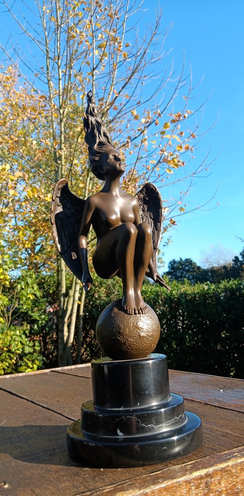 Skulptur, gevleugelde vrouw - 35 cm - bronse marmor #2.1