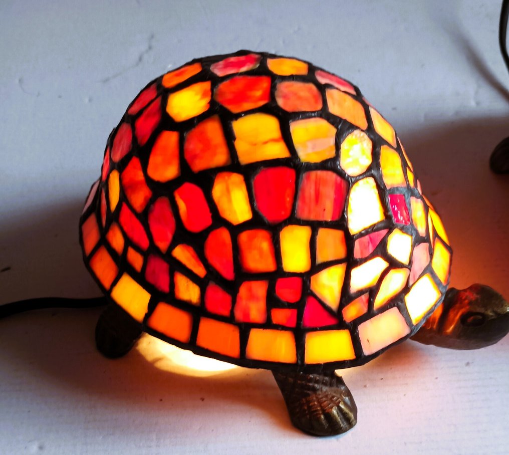台灯 - 铅玻璃与钢 - 蒂芙尼风格的乌龟 #1.0