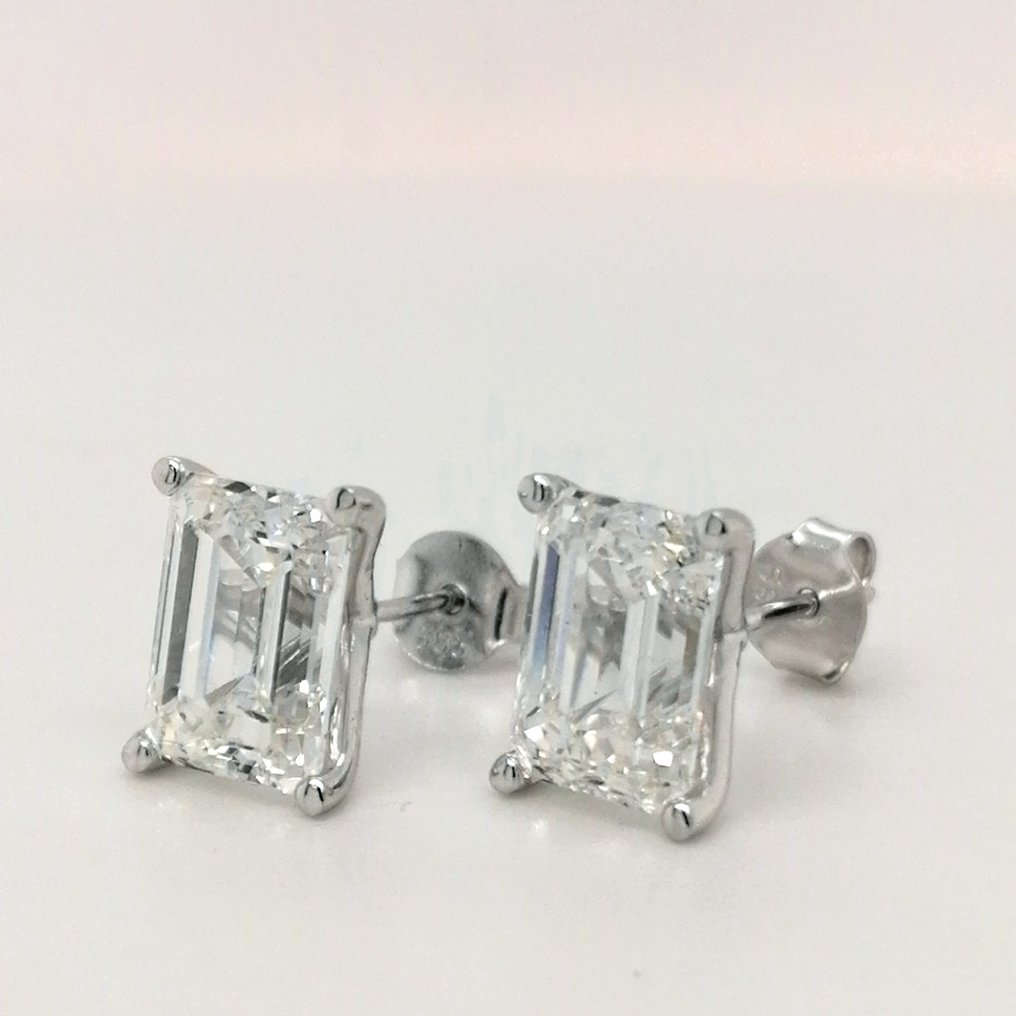 耳環 - 14 克拉 白金 -  5.04ct. tw. 鉆石 (實驗室培育) - D VS1 #4.3