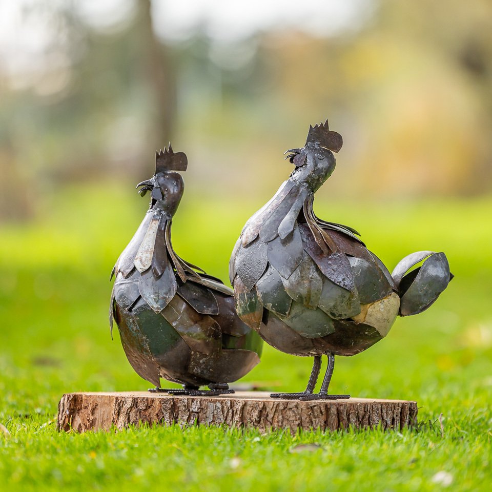 雕塑, Twee grote kippen - 350 mm - 金属 #2.1