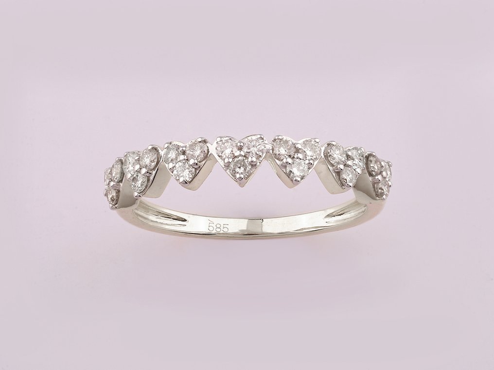 戒指 - 14 克拉 白金 - 0.42ct. tw. 鉆石 (天然) #1.0