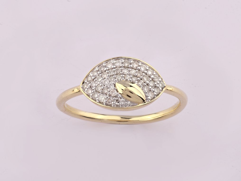 Bague - 14 carats Or jaune -  0.20ct. tw. Diamant (Naturelle)  #1.0