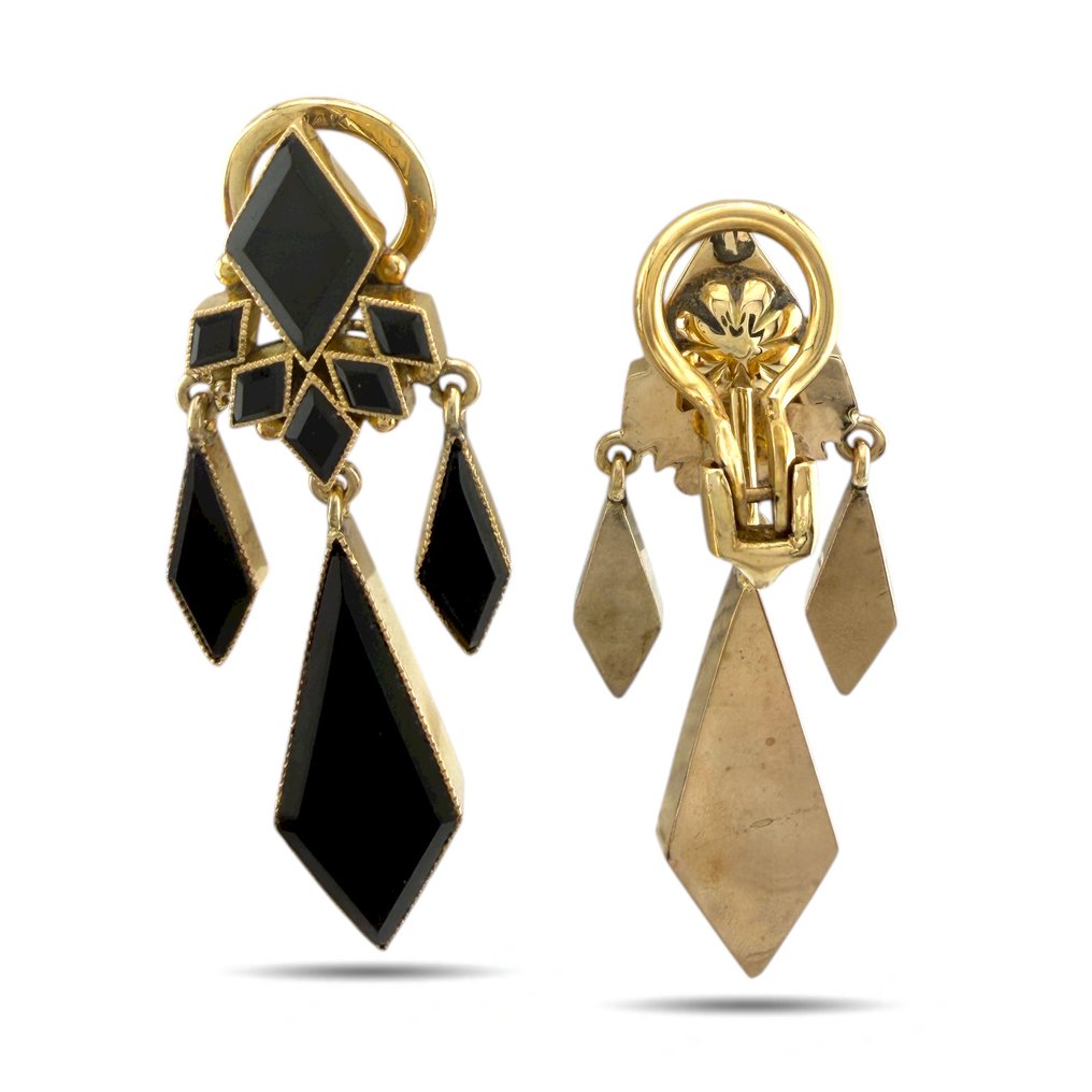 Drop fülbevaló - 18 kt. Sárga arany, Exkluzív 18 karátos sárga arany onyx fülbevalók #2.1