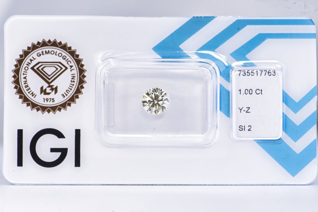 没有保留价 - 1 pcs 钻石  (天然色彩的)  - 1.00 ct - 圆形 - Light 黄色 - SI2 微内含二级 - 国际宝石研究院（IGI） - VG VG #1.0