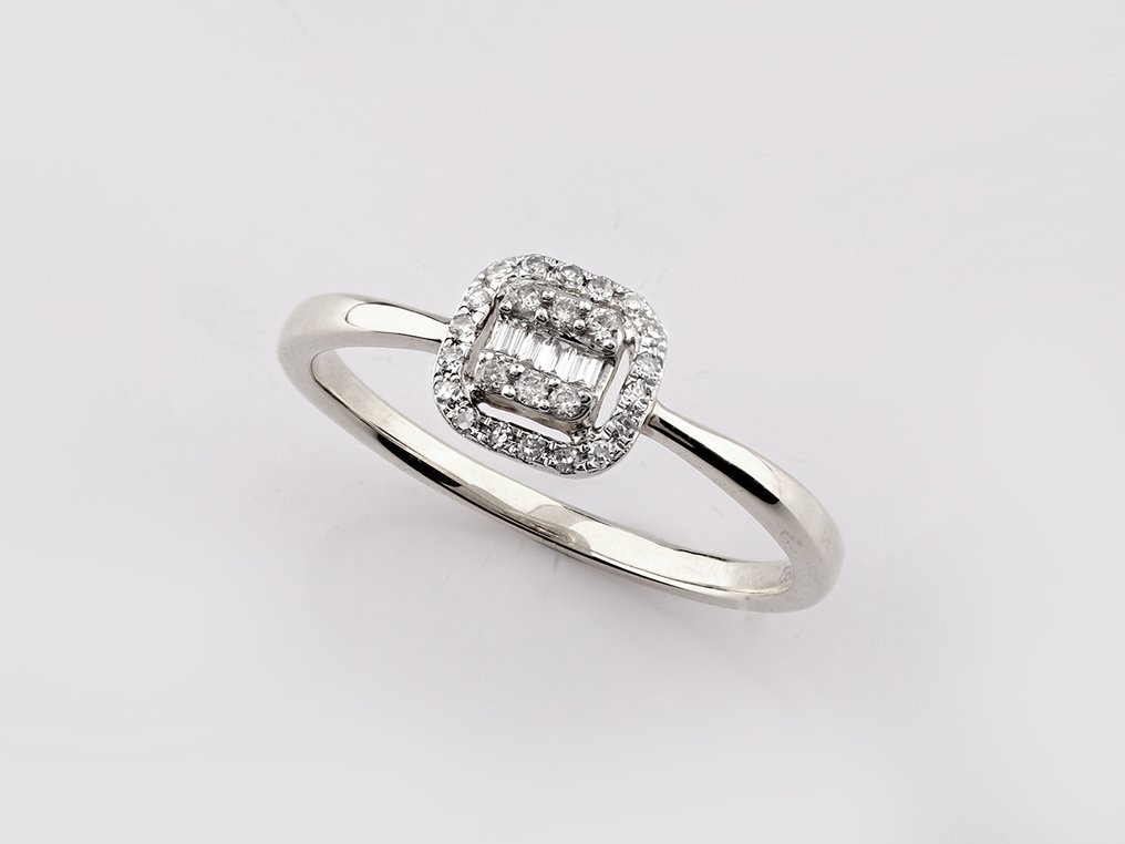 戒指 - 14 克拉 白金 -  0.12ct. tw. 鉆石 (天然)  #1.0